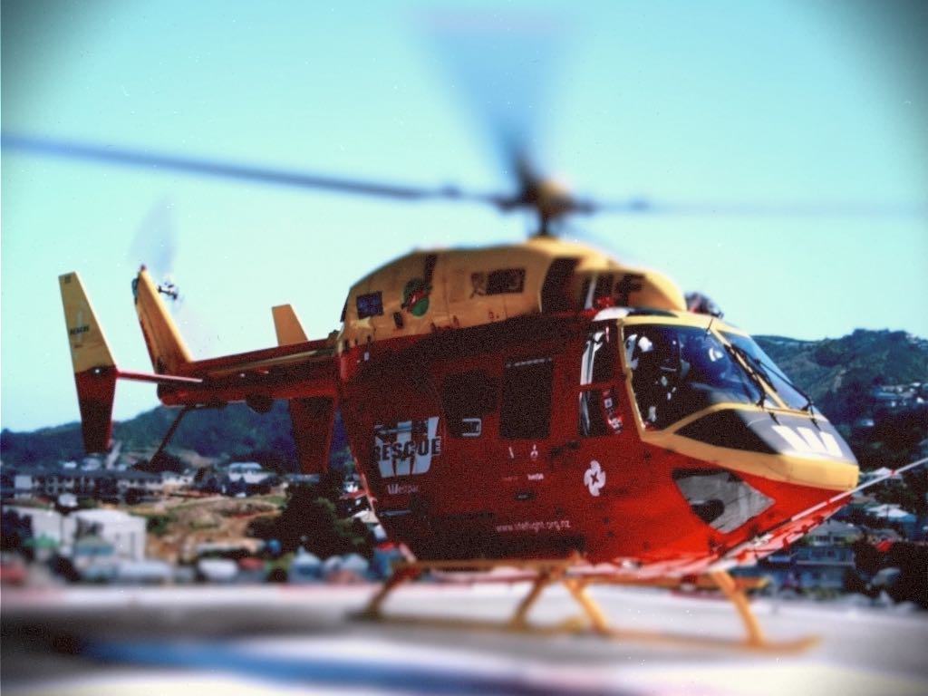 Picture of a helicopter landing on Wellington Regional Hospital helipad